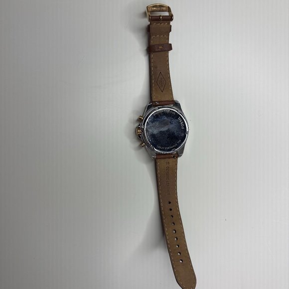 Fossil Gold Tone Watch Brown Leather Strap Whie Face Chrono Women\'s EUC BQ3033 main image 5
